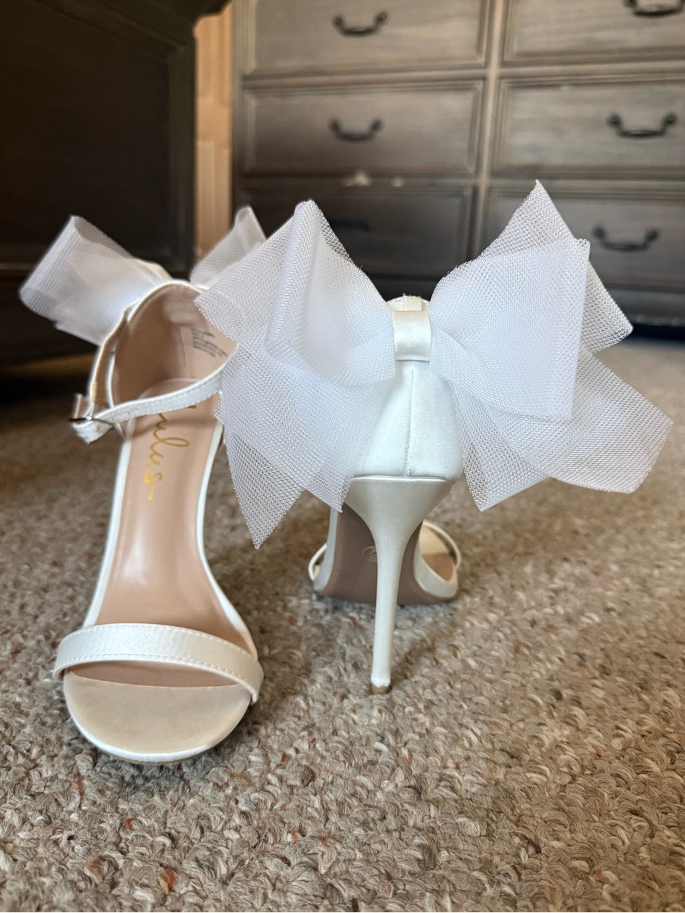 Lulu's White Tulle Bow Ankle-Strap Stiletto Sandals